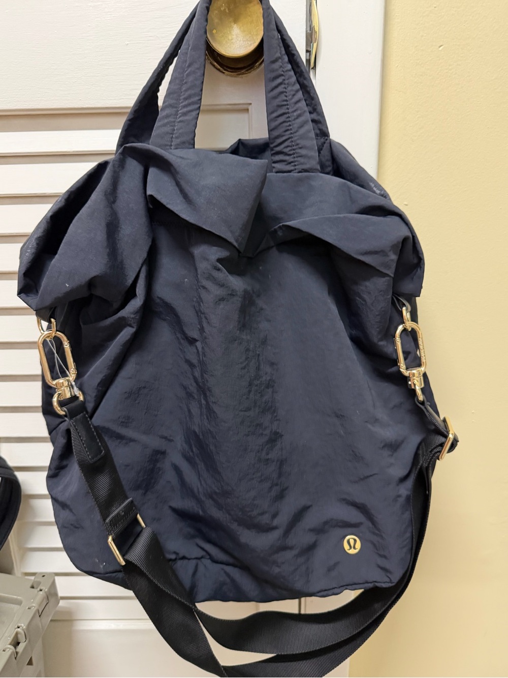 lululemon athletica Black Tote with Gold Hardware and Adjustable Strap
